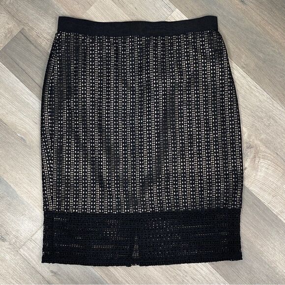 Ann Taylor Crochet Lace Sheer Illusion Pencil Skirt Black 6 - Picture 6 of 12